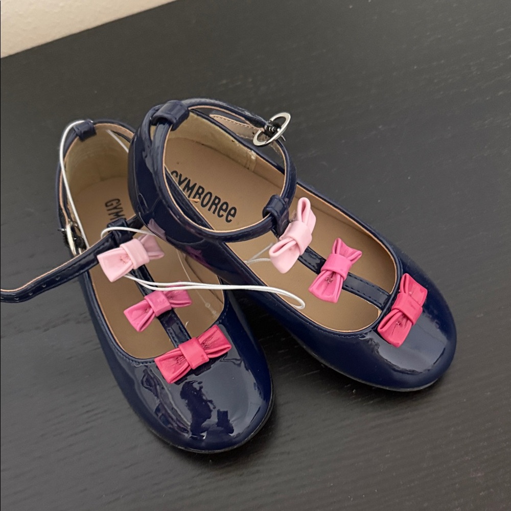 Gymboree Glossy Navy Dress Shoes with Pink Accents